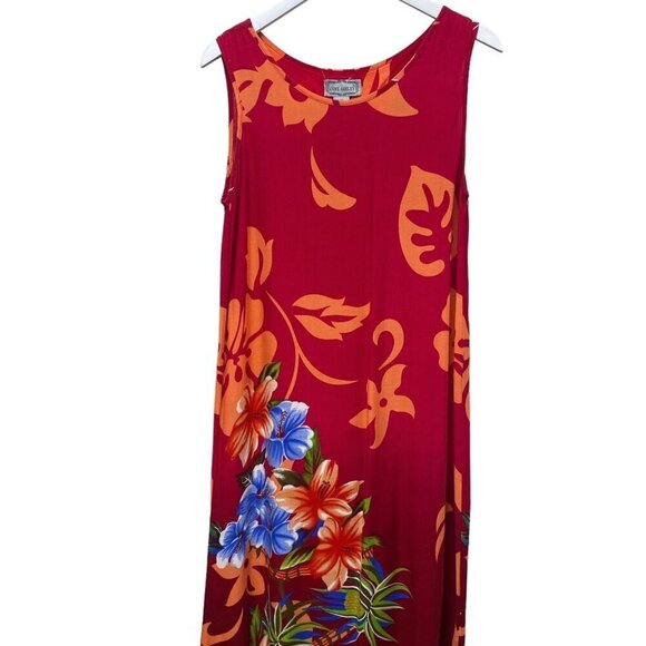 Vintage Hawaiian Long Dress Size S/M by Jane Ashley Red Aloha Rayon Maxi Tank - Picture 2 of 10